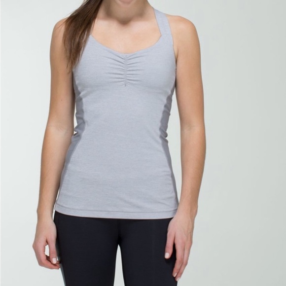 Lululemon Core Kicker Tank Top Gray Pink Stripped Size 4 Criss Cross Back - Picture 1 of 12
